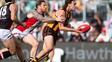 Hawthorn's Jack Scrimshaw has been banned for one game for a dangerous tackle against St Kilda. (Linda Higginson/AAP PHOTOS)